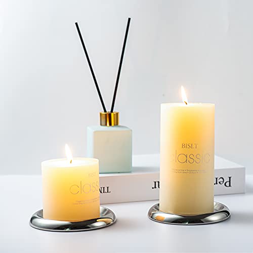 Imeea Plate Candle Holder Sus304 Stainless Steel Round Candle Plate For Pillar Candle Hoder, Set Of 2 (Silver) #TOP1