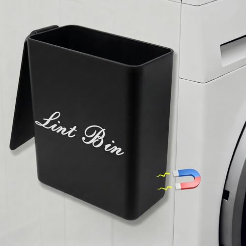 Artilife Magnetic Plastic Black Lint Bin with Lid for Laundry Room 6 X 5 Inch Compact Wall Mount Lint Holder for Dryer Small Black ABS Trash Can for Dryer Lint and Sheets