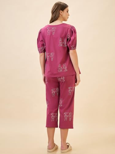 Image of AV2 Women's Cotton Printed Maternity & Feeding Night Suit Set of Top & Relaxed Capri Nursing Night Dress -2123