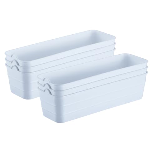 Image of KOLORR Flexi Tray Narrow Flexible Space-Saving Storage, Stackable Storage Organizer, Drawer Organizer Trays for Home, Washroom, Office, and Kitchen Organization Pack of 6 - White