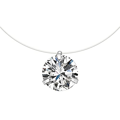 PASDD Creative 925 Sterling Silver Cubic Zirconia Pendentif Solitaire Collier Ligne De Pêche Chaîne En Nylon Pour Femmes/Filles Invisible Collier,Argent Cover