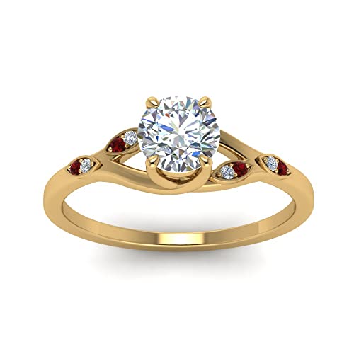 Image of Choose Your Gemstone Nature Inspired Diamond CZ Engagement Ring Yellow Gold Plated Round Shape Petite Engagement Rings Lightweight Office Wear Everyday Gift Jewelry US Size 4 to 12