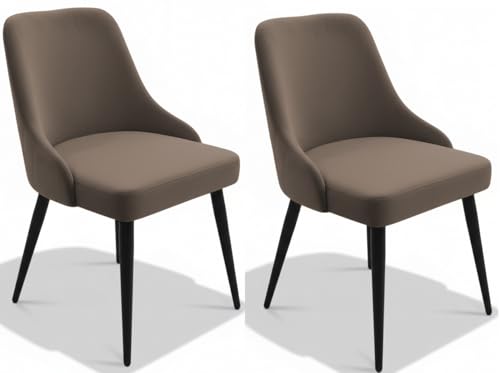 Image of Finch Fox Taskpro Modern Unique Velvet Upholstered Seating Living Room Dining Chair with Black Metal Legs in Dark Brown Color (Set of 2)