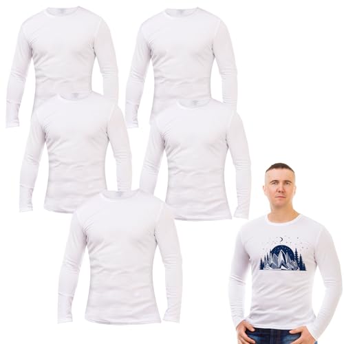 ORJ 5 Pack Long Sleeve Polyester Adult Tshirts for Sublimation White Blank