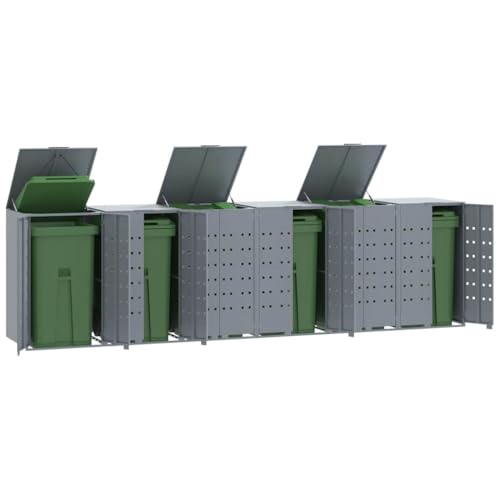 Cubo de basura con ruedas para 6 cubos, color gris, 414 x 79 x 117 cm, acero