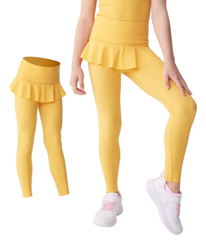 Girls High-Waist Skirted Leggings Cute Athletic Pants with Ruffle Pleated Dance Yoga Workout Activewear
