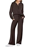 ANRABESS Women 2 Piece Outfits 2025 Fall Fashion Airport Wide Leg Pants Lounge Set Leisure Travel Vacation Clothes Sweatsuits Coffee XX-Large