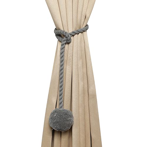 Image of Curtain Ball Rope Tiebacks Tie-Backs, Rope Ties, Curtain Handmade Holdbacks, Cotton Curtain Tieback (Gray -2pc)