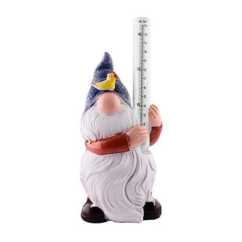 Sosoport Gnome Rain Gauge Figurine Resin Dwarf Doll for Garden Courtyard Villa Rain Measurement Tool Enhance Your Landscape Dec