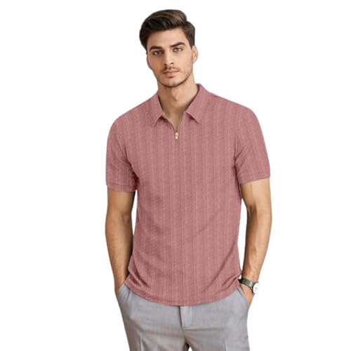 Image of COMBRAIDED Men's Polo Neck Textured Polycotton Short Sleeve T-Shirt - Casual Regular Fit for Daily Comfort & Style