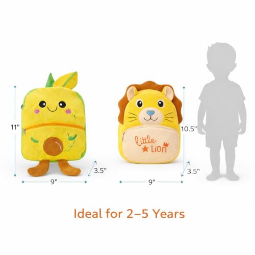 Image of Cartoon Plush Kids School Bag 2-6 Years | Soft Toy Backpack for Boys & Girls | Toddler Nursery Preschool Bag | Lightweight Adjustable Straps