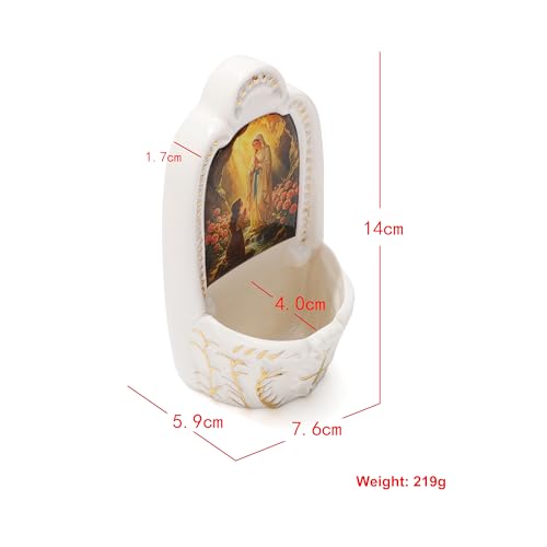 Image of KOMI Porcelain Our Lady of Lourdes Catholic Holy Water Font for Entrance of Home Church Wall Hanging Decor Religious Gift Blessed Mother Mary Holy Water Holder