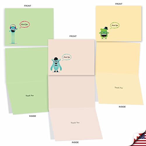 Image of The Best Card Company - Thank You and Gratitude Cards (Box of 10), All Occasions Note Cards, Stationery Set 4 x 5.12 inch- Hipster Monsters M2974