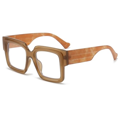 Image of Mirkcittle Eyeglasses Oversized Blue Light Glasses for Women Men Square Fashion Thick Glasses Non-Prescription Black Glasses