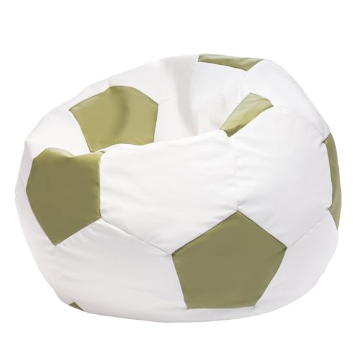 Ecopuf | Sillón Puff en Piel de Faux Forma de Fútbol Tamaño M - con Acolchado - con Doble Cremallera - Puf Niños Tamaño 65x45