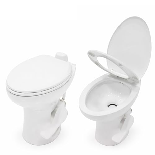 Image of SEAFLO Porcelain RV Toilet with Elongated Bowl, 19 inch Residential Height, Gravity Flush, Foot Pedal Flush, Soft Close Seat, Easy Install, Camper Toilet, 4-Year Warranty, SFRTCH-02-01