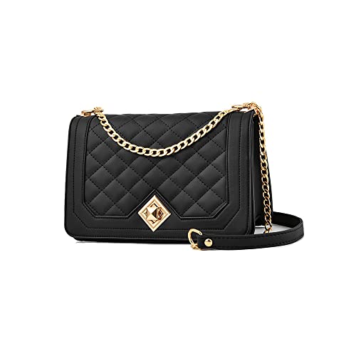 Kehpish Bolsa tiracolo pequena para mulheres, bolsa de ombro acolchoada, bolsa clutch com alça de corrente, Preto, Small