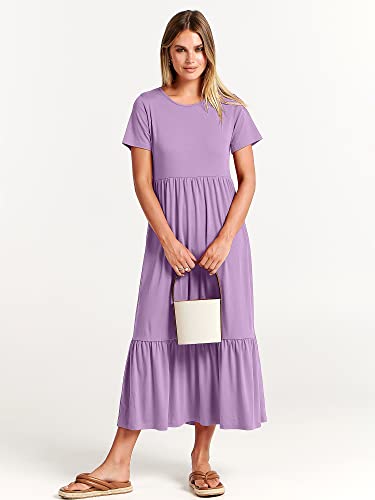 Image of ANRABESS Womens 2026 Summer Casual Maxi Dress A line Tiered Flowy Short Sleeve Crewneck T Shirt Beach Travel Long Dresses