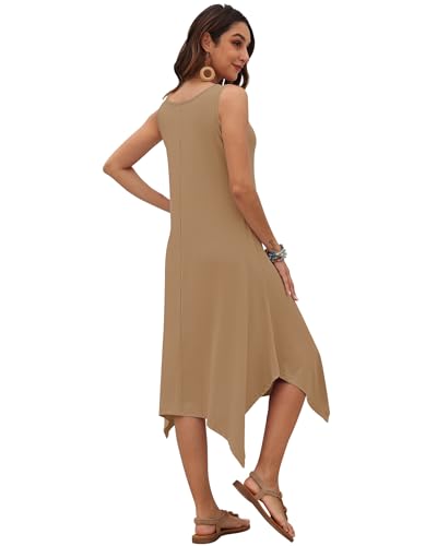 Image of AUSELILY Women's Summer Dresses Casual Sleeveless Midi Tank Beach Dress | Women's Asymmetrical Hem Sundress with Side Pockets, Great for Beach, Vacation & Daily Wear