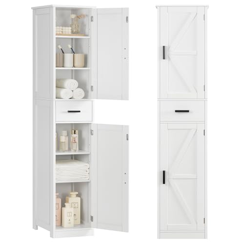 WEENFON 67 Tall Bathroom Cabinet with 6 Shelves & 1 Drawer, Narrow Storage Cabinet with Adjustable Shelves, Silm Cabinets for Bathroom, Living Room, Kitchen, White