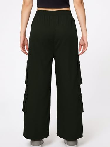 Image of ADDYVERO Elastic Cotton Solid Non-Stretchable Regular Fit Full Length Women six Pockets Cargo Pant (Dark Green, 32)