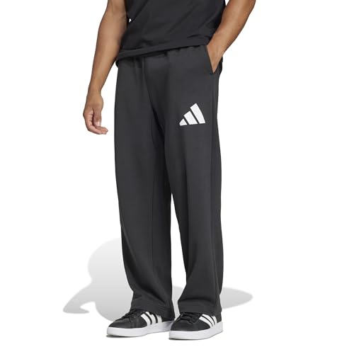 Adidas Mens Essentials 3-Bar French Terry Loose Straight Sportswear Pants, Black/White, Large