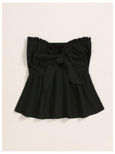 SOLY HUX Women's Frill Trim Tie Front Tube Top Sleeveless Strapless Ruffle Summer Tops3