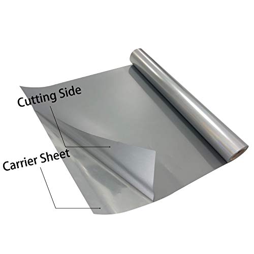 Image of FUNKAKA Heat Transfer Vinyl Reflective Dark Gray HTV Roll, 12 inch x 10ft Iron on Vinyl for All Cutter Machine, Reflective HTV Vinyl for T-Shirts Easy to Cut & Weed for Heat Vinyl DIY Design