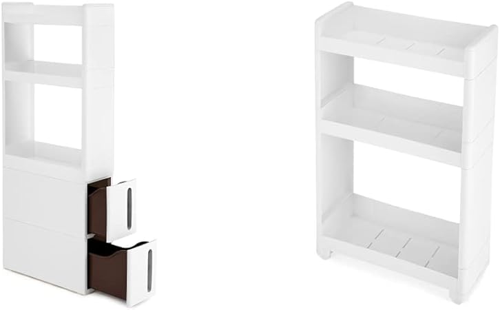 SONGMICS Nischenwagen schmal in weiß mit 3 Ablagefächern 2 Schubladen ...