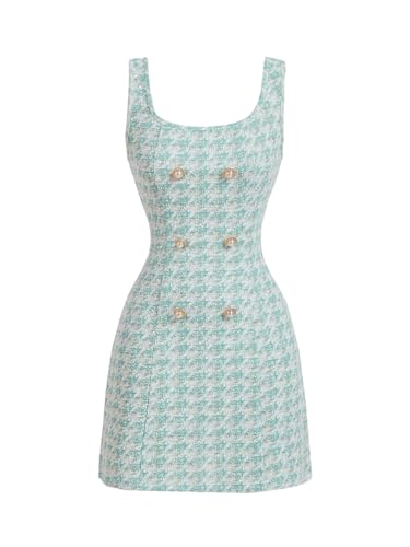 Image of Floerns Women's Plaid Tweed Dress Sleeveless Square Neck Elegant Work Mini Dress