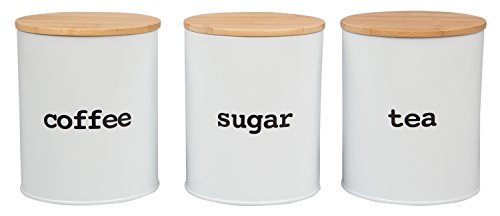 Kitchen Canister Set of 3 – Airtight Food Storage Jars with Bamboo Lids – Sugar, Tea, Coffee Containers – Pantry Organizer Set – Modern Countertop Decor – Holiday Gift Idea