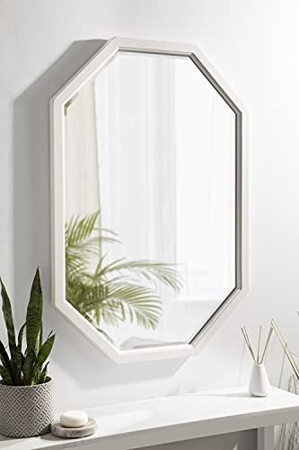 Kate And Laurel Hogan Farmhouse Octagon Wall Mirror, 24 X 36, Rustic White, Geometric Coastal Wall Decor #TOP1