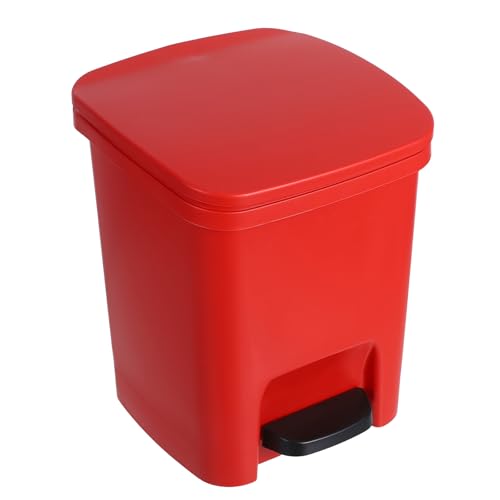 Caneca de basura roja con pedal y tapa para cocina 10L