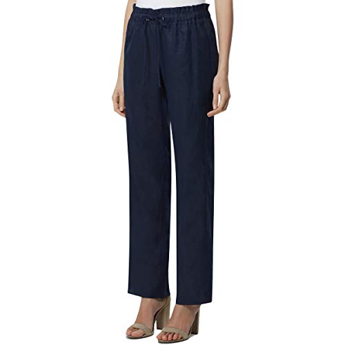 Tahari ASL Womens Linen Wide Leg Paperbag Pants Navy 6