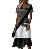 Vestido de Verano Mujer 2026 Elegante - Vestido Corto de Fiesta con Cuello en V, Manga Corta y Estampado Floral para Playa, Boda como Invitada o Ocasiones Especiales(1-Gris,XXL)