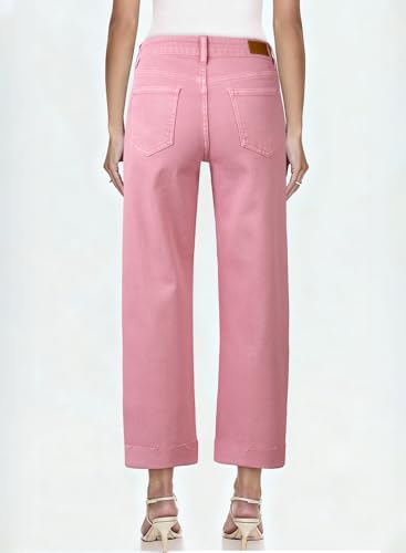 Image of Sidefeel Barrel Jeans for Women High Waisted Wide Leg Baggy Stretchy Trendy Raw Rolled Hem Capri Cropped Ankle Denim Pants