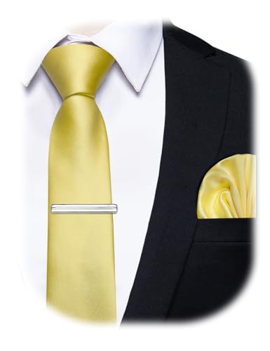 Image of YourTies Skinny Ties for Men Satin 2.4 inch Slim Necktie with Pocket Square Tie Clip Set Solid Color Wedding Party Business