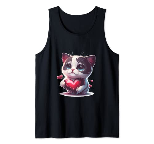 Cat Heart Valentines Day Cute Kitten Kitty Camiseta sin Mangas