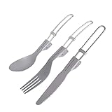 iBasingo Juego de Cubiertos de Camping, Titán, Cuchillo plegable Incorporativo, Tenedor, Cuchara, Al aire libre, Viajar, Portátil, Ligero, Cubertería Ligera, Viaje de Negocios, Picnic Senderismo