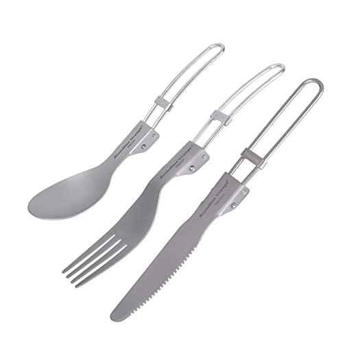 iBasingo Ensemble de Couverts de Camping Titan, Couteau Pliant Inlusif, Fourchette, Cuillère, Extérieur Voyage Portable Ensemble de Couverts Léger Voyage d'affaires Pique-Nique Randonnée Pêche avec