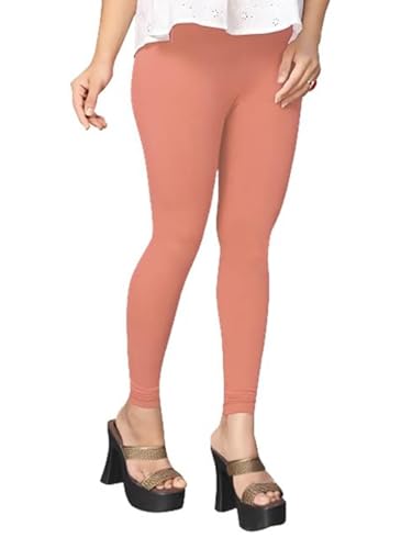 Image of Women's Cotton Skinny Leggings with Ankle Length Solid Pattern Mid Rise and Elastic Closure | Cotton Skinny Leggings for Womens