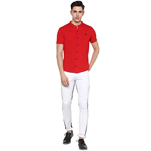 Image of Urbano Fashion Men's Solid Cotton Slim Fit Polo Shirt with Mandarin Collar