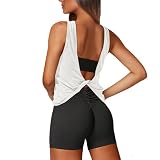 TURVAND Womens Sleeveless Workout Tank Tops Athletic Open Back Shirt Backless Tee Gym Running Outfits Activewear Loose Fit White
