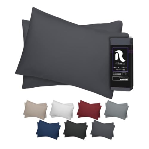 Richbond - Taie Oreiller 50x70 cm (Lot de 2) – 100% Microfibre de Polyester Douce 90 g/m² – Antiacarien, Antibactérien, Confort et Entretien Facile – Carbone