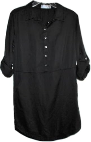 Time and Tru Women's Tencel Dress Tunic with Pockets and Tabbed Sleeves (US, Alpha, Large, Regular, Regular, Black)