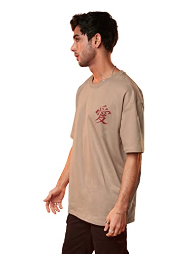 Image of The Souled Store| Official Naruto: Gaara Mens and Boys T-Shirts|Half Sleeve|Oversized fit Graphic Printed|100% Cotton Brown Color Men Oversized T-Shirts