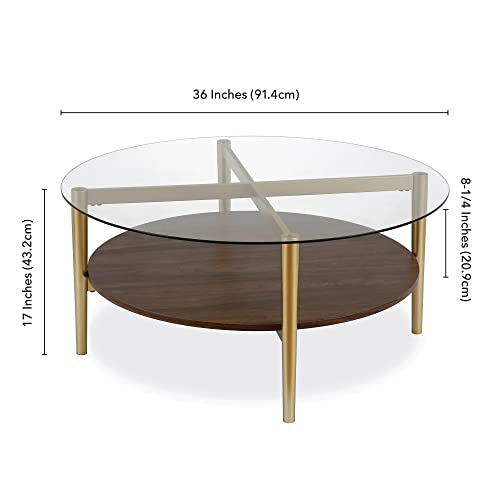 Otto 36'' Wide Round Coffee Table With Mdf Shelf In Gold/Walnut #TOP1