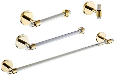 Acrylic Gold Bathroom Accessories Hardware Set 4 Pieces,Wall Mounted Towel Rack/Hand Towel Holder/Toilet Paper Holder/Hook SHUNLI