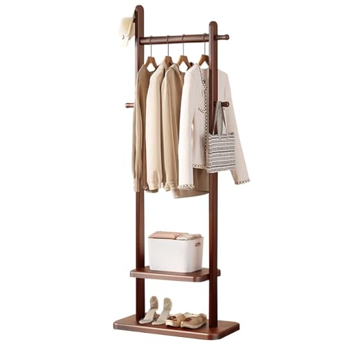 Moderno perchero multifuncional de madera maciza Galán de Noche con Hoo y 2 estantes, 160 cm de altura para ropa, bolsos, sombreros, disponible en 40, 60, 80, 100 cm