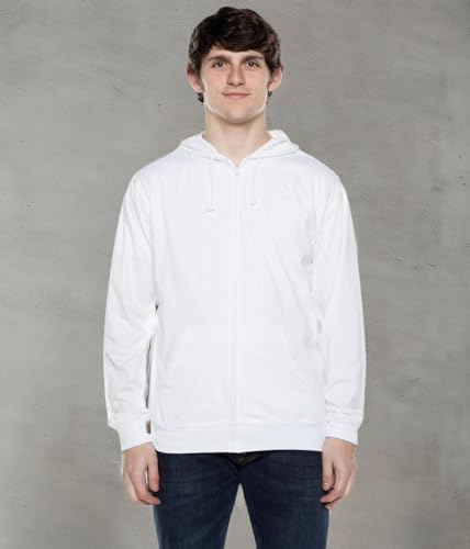 Cottonhood Lightweight Jersey Zip Hoodie for Men – Full Zip Casual Cotton Hoodie, Soft Long Sleeve (4XL, White, 702)3